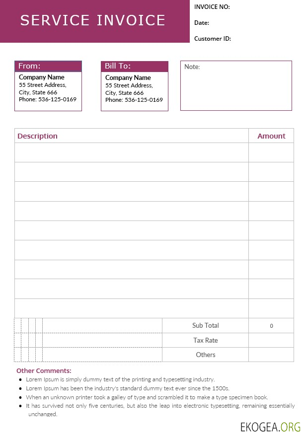 Modèle de facture de service modifiable template